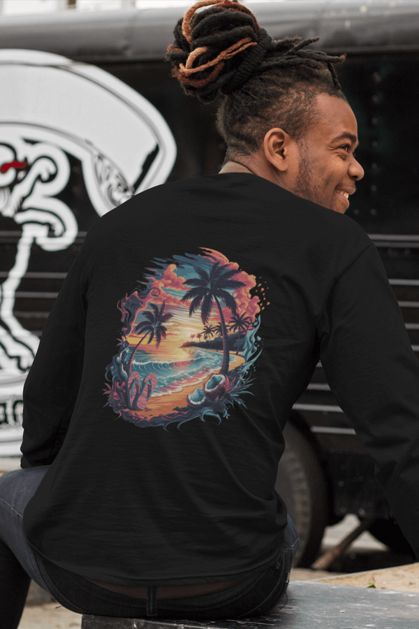 Unisex Long Sleeve Tee - Tropical Sunset for Beach Lovers - Cookies Trend Collective