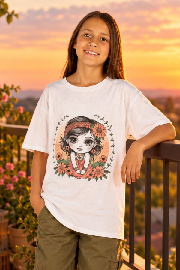 Kids Tee - Floral Chibi Girl Design - Cookies Trend Collective