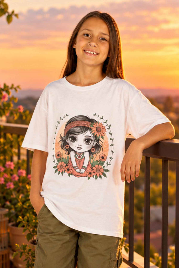 Kids Tee - Floral Chibi Girl Design