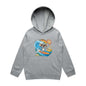 Kid's hoodie featuring a cool surfing koala design with sunglasses, perfect for beach-loving families.