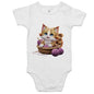AS Colour baby onesie featuring a cute cat playing in a basket of wool, perfect for cat lovers.
