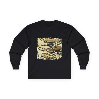 Vintage Ford long sleeve shirt featuring iconic XW Falcon muscle cars design, perfect for retro enthusiasts.