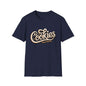 Trendy Cookies Trend Collective T-Shirt in black with baseball style cursive writing and stars for casual wear.