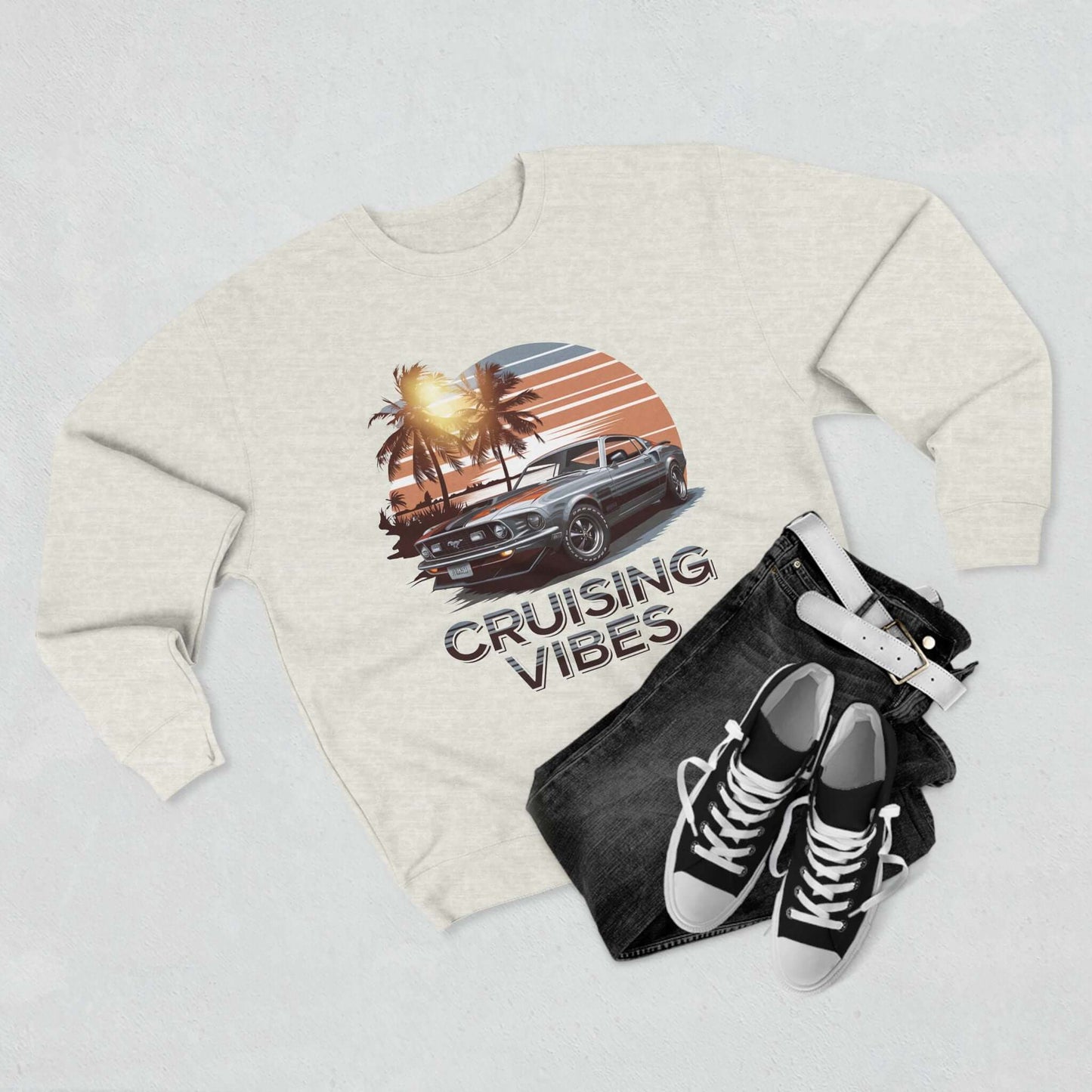 Mustang Sunset Crewneck Sweatshirt - Cruising Vibes