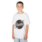 Kids white tee with retro 'Baddie' universe design, perfect for trendy young fashion enthusiasts.