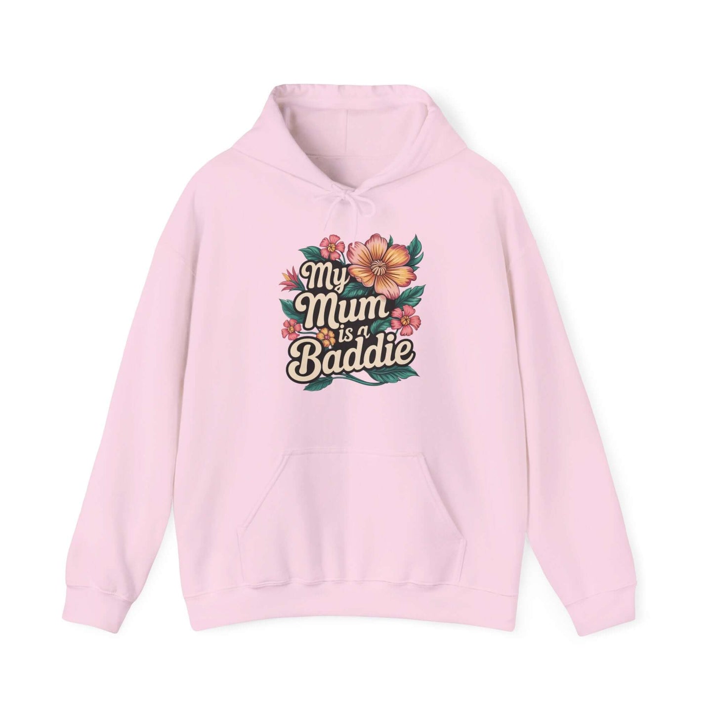 My Mum is a Baddie hoodie with tropical floral design, perfect for trendy Mother's Day gifts.