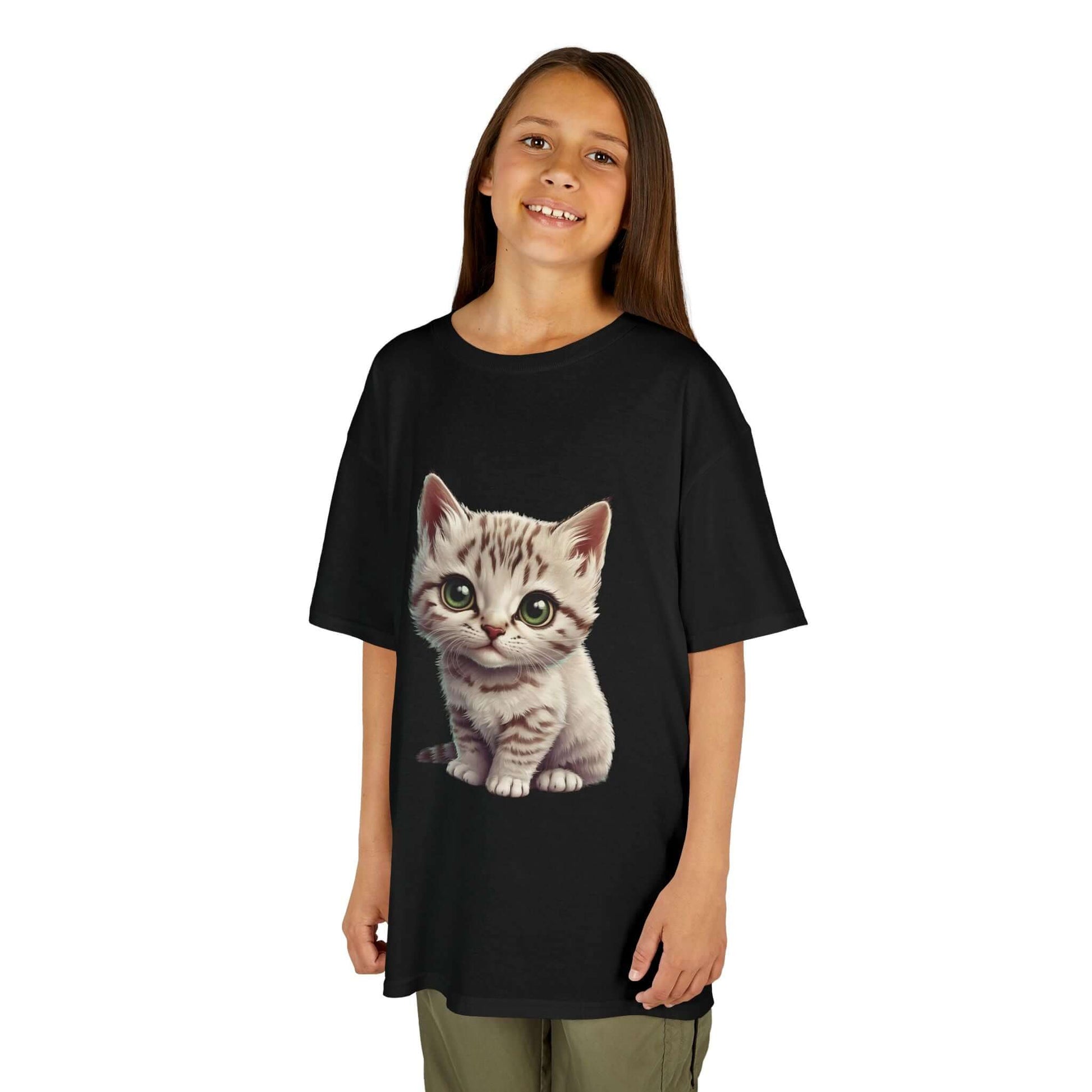 Cute kitten graphic kid's Tee for children, perfect for cat and animal lovers.