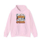 Hooded sweatshirt with funny party quote "Life is a party and I'm the guest of honor" in pink, ideal for fun gatherings.