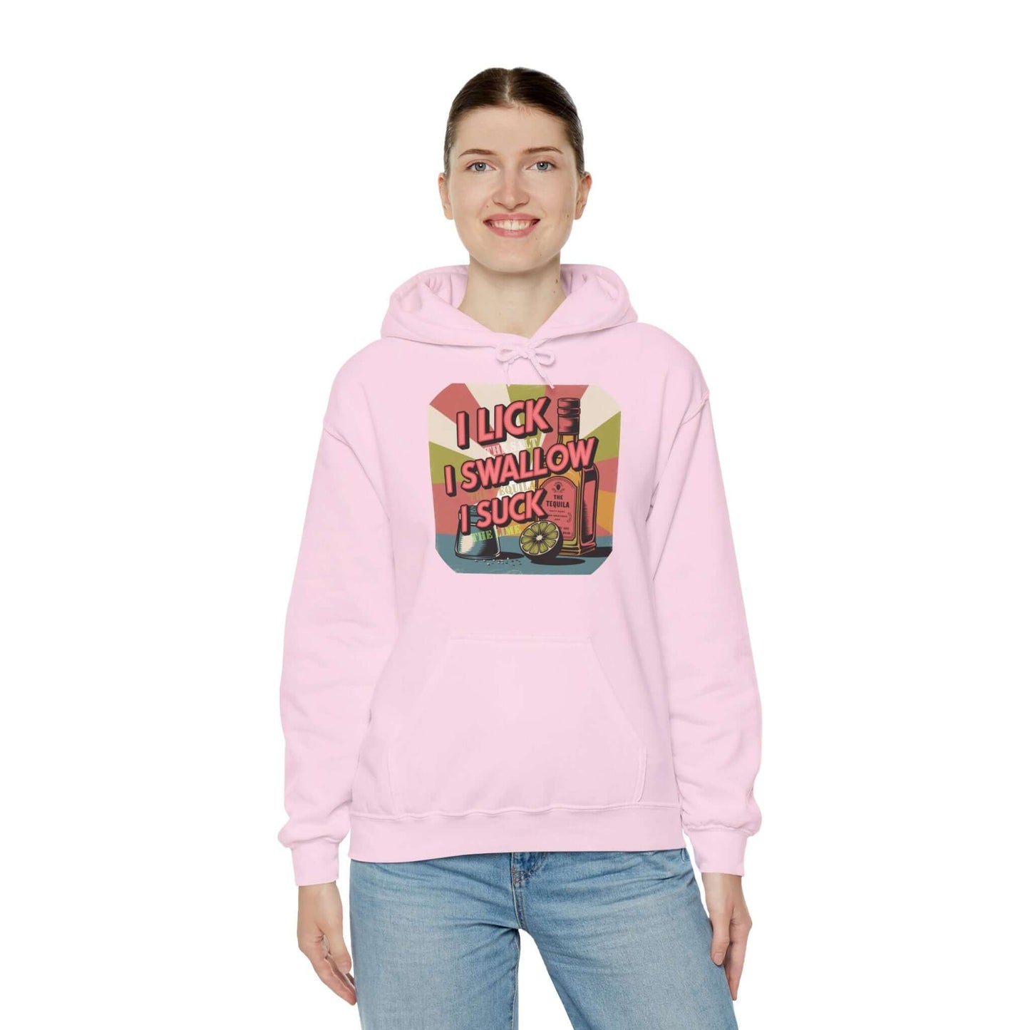 Funny tequila hoodie with retro design and humorous text, perfect for festive parties and casual gatherings.