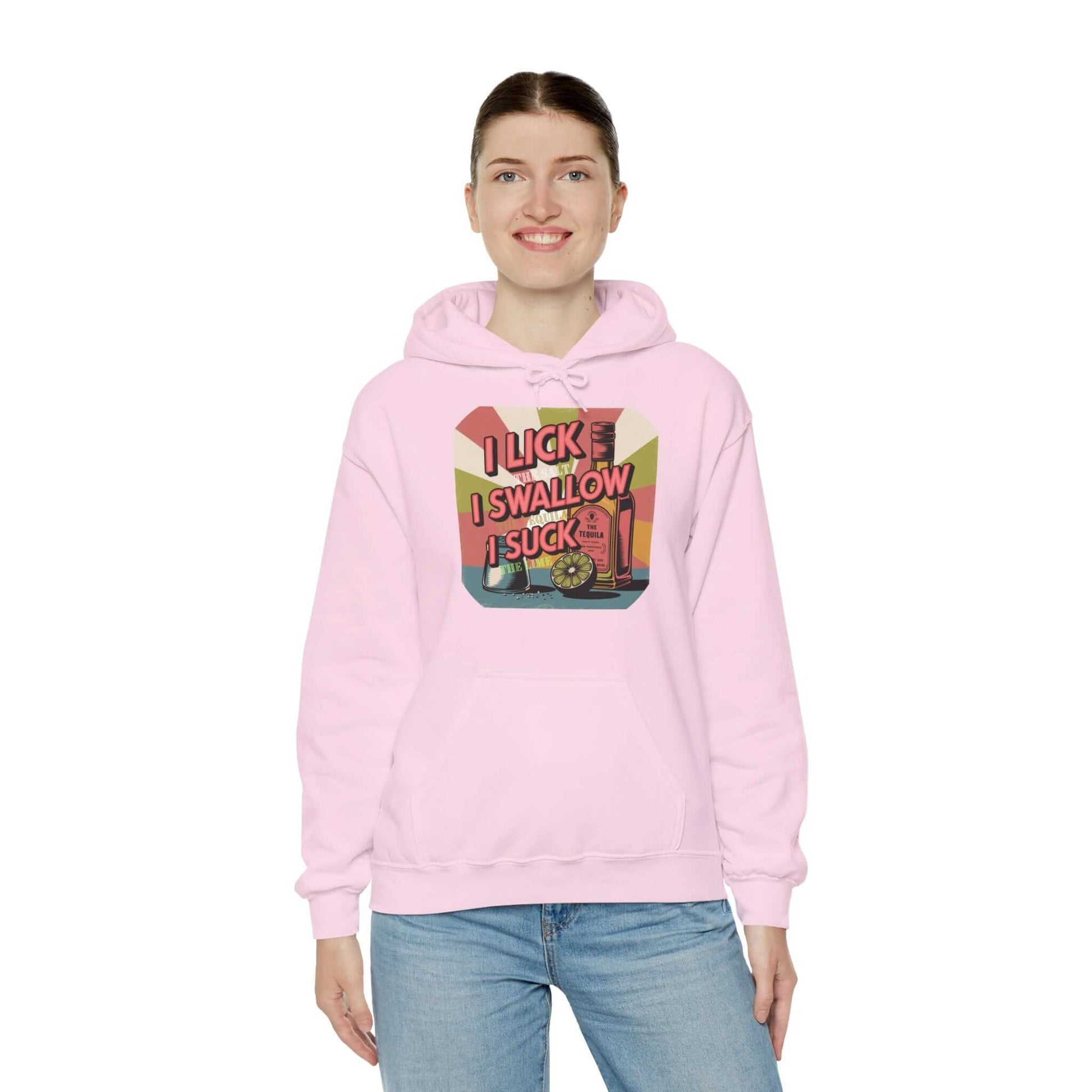 Funny tequila hoodie with retro design and humorous text, perfect for festive parties and casual gatherings.