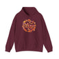 Cozy burgundy hoodie featuring shimmering 'Mum' design with floral and heart ornate, perfect for Mother's Day.