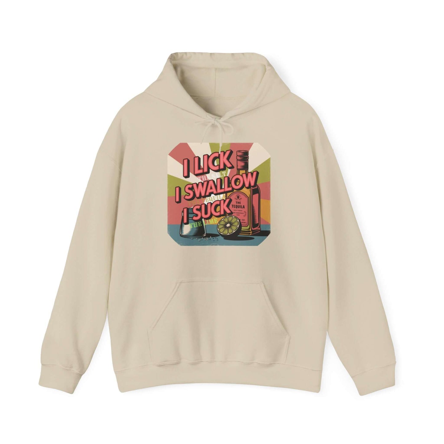 Funny Tequila hoodie featuring a playful retro design with a humorous slogan, ideal for party vibes and casual gatherings.