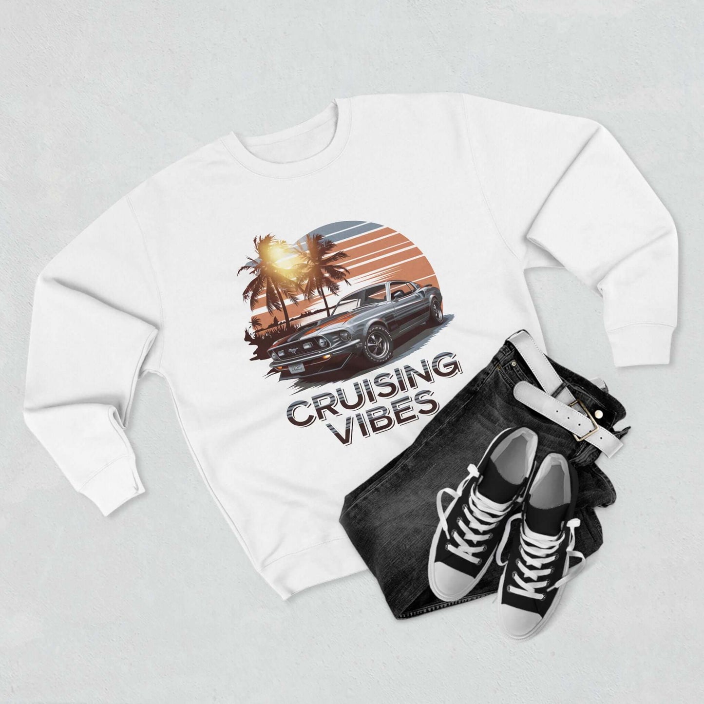 Mustang Sunset Crewneck Sweatshirt - Cruising Vibes