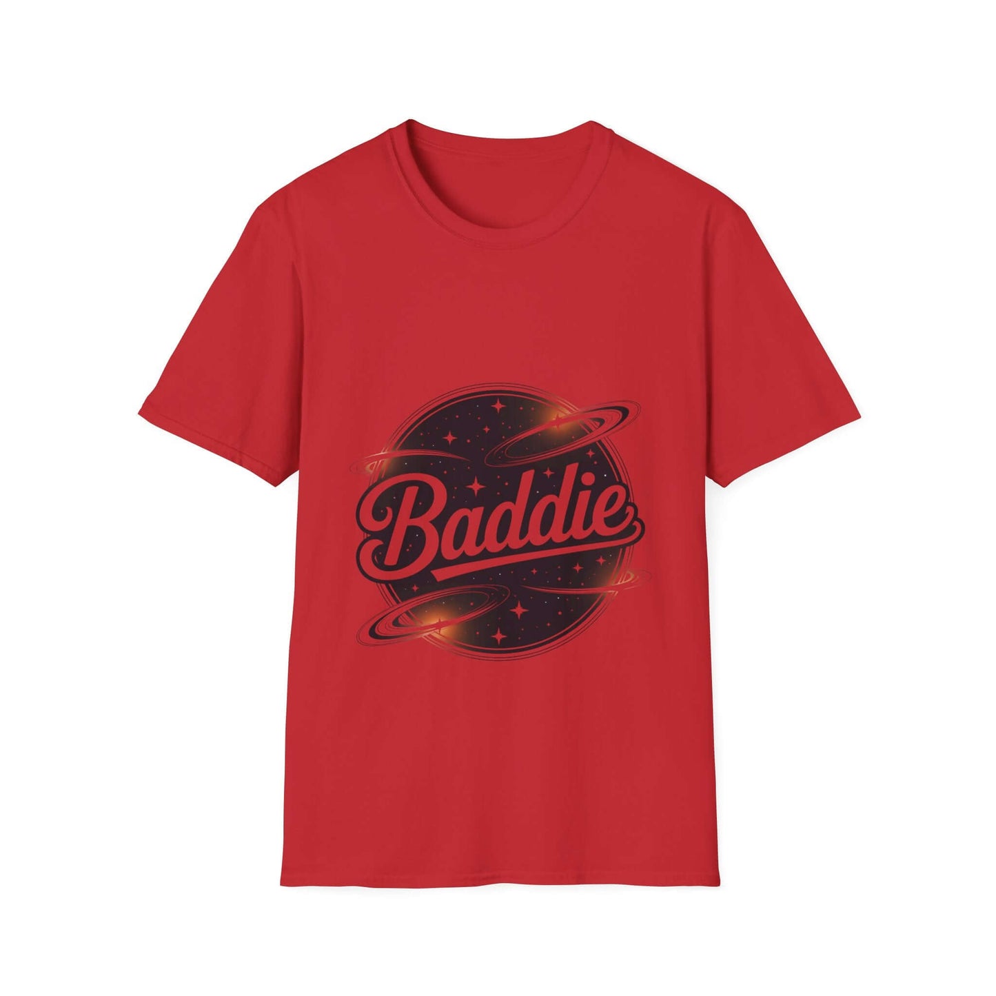 Unisex soft-style T-shirt featuring retro 'Baddie' universe design, perfect for trendy casual wear.