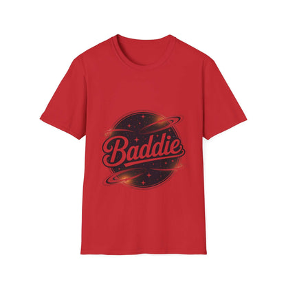Unisex soft-style T-shirt featuring retro 'Baddie' universe design, perfect for trendy casual wear.