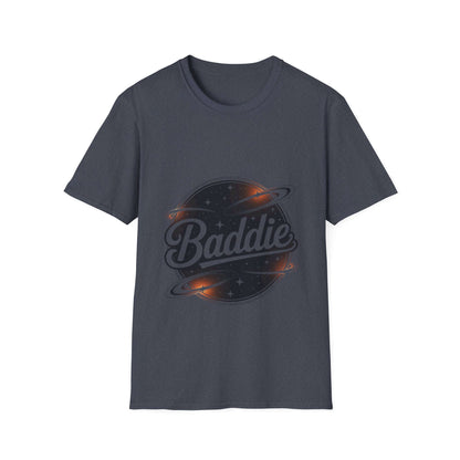Unisex soft-style T-shirt featuring a retro 'Baddie' universe design, perfect for trendy casual wear.