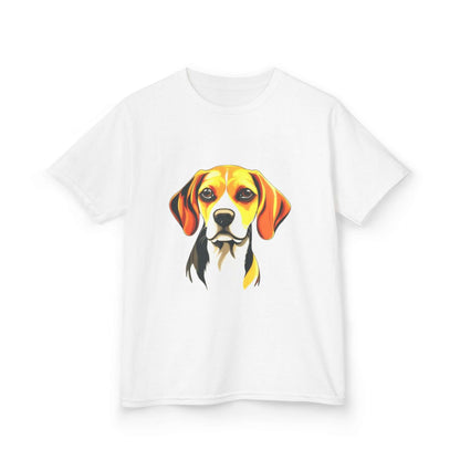 Cute hound dog illustration on a kids tee, perfect for young animal lovers and casual wear.
