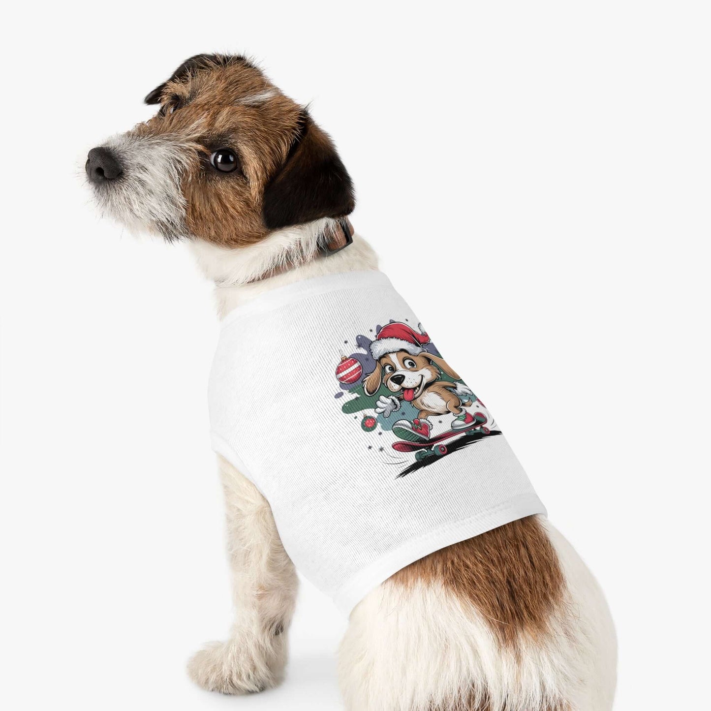 Pet Tank Top - Santa Hat Skateboarding Pup Christmas Design