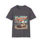 Vintage Hotrod 'Cruising Vibes' T-Shirt featuring a classic car on a palm tree lined street.