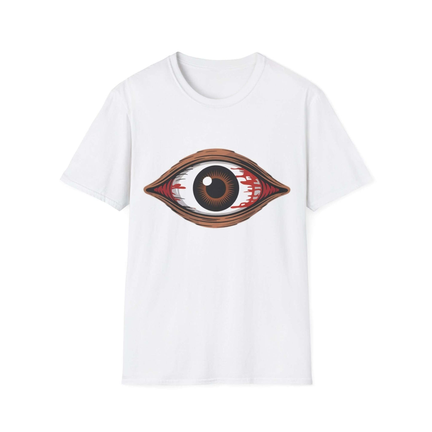 Unisex Bloody Brown Eye T-Shirt design, perfect for concerts, music festivals, and Halloween events.