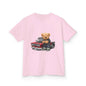 Light Pink cute kid's tee featuring an adorable teddy bear with a vintage pickup truck design, perfect for car lovers.