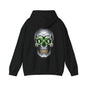 Black hoodie featuring a cool skull design with dollar bills in the eye sockets, perfect for streetwear fashion.
