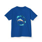 Kid's Tee featuring a dolphin jumping through a colorful water ring, perfect for animal lovers.