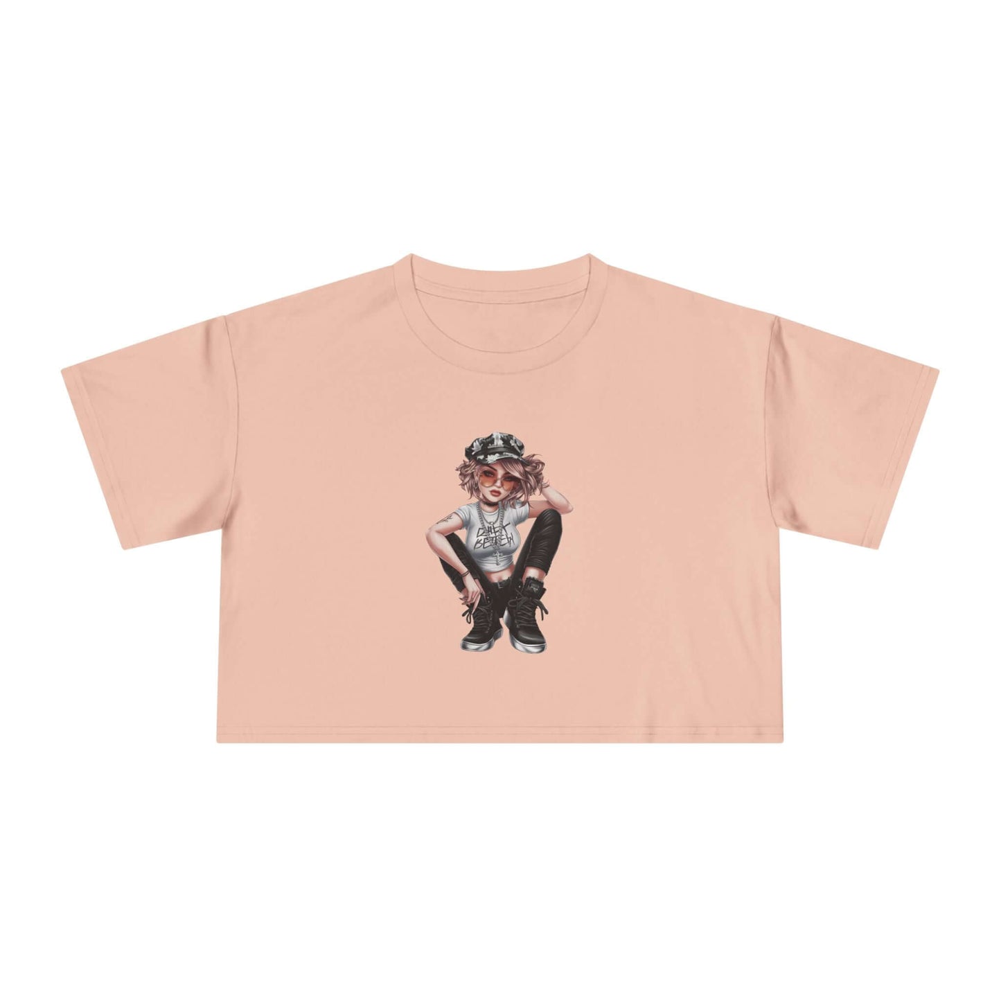 Crop Tee featuring a young girl in urban streetwear design, showcasing trendy vibes and a relaxed look.