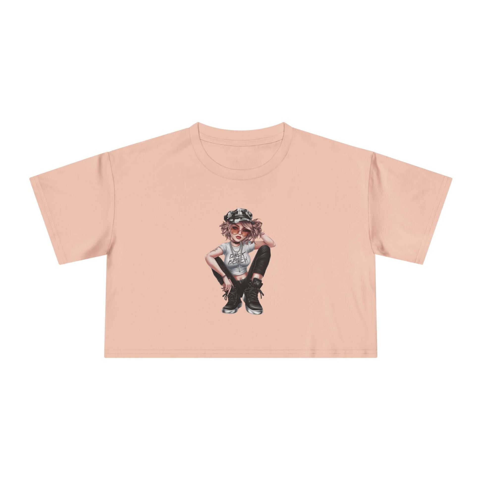 Crop Tee featuring a young girl in urban streetwear design, showcasing trendy vibes and a relaxed look.