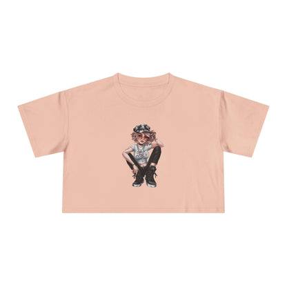 Crop Tee featuring a young girl in urban streetwear design, showcasing trendy vibes and a relaxed look.