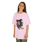 Kids tee featuring a chibi style witch on her broom against a full moon, perfect for Halloween and magical themes.