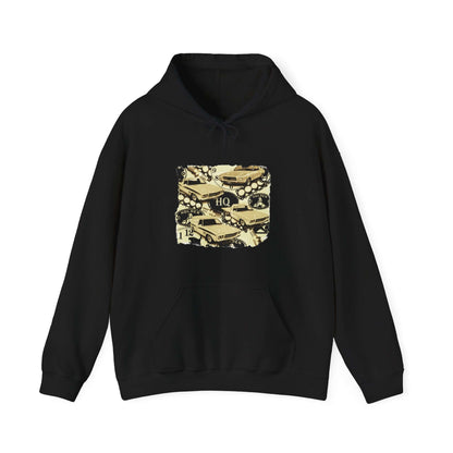Vintage HQ Holden hoodie featuring classic muscle car design, ideal for Australian car enthusiasts.