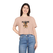 Crop Tee - Playful Teddy Bear Design 'The Pleasure is all Mine' - Cookies Trend Collective