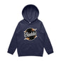Kid's hooded jumper featuring retro 'Baddie' universe design with kangaroo pocket, perfect for trendy casual wear.