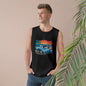 Tank top with custom vintage pickup truck design, sunset beach vibe, perfect for car lovers.