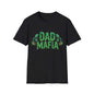 DAD MAFIA unisex T-shirt in black with neon green lettering and stylized skulls for bold statement style.