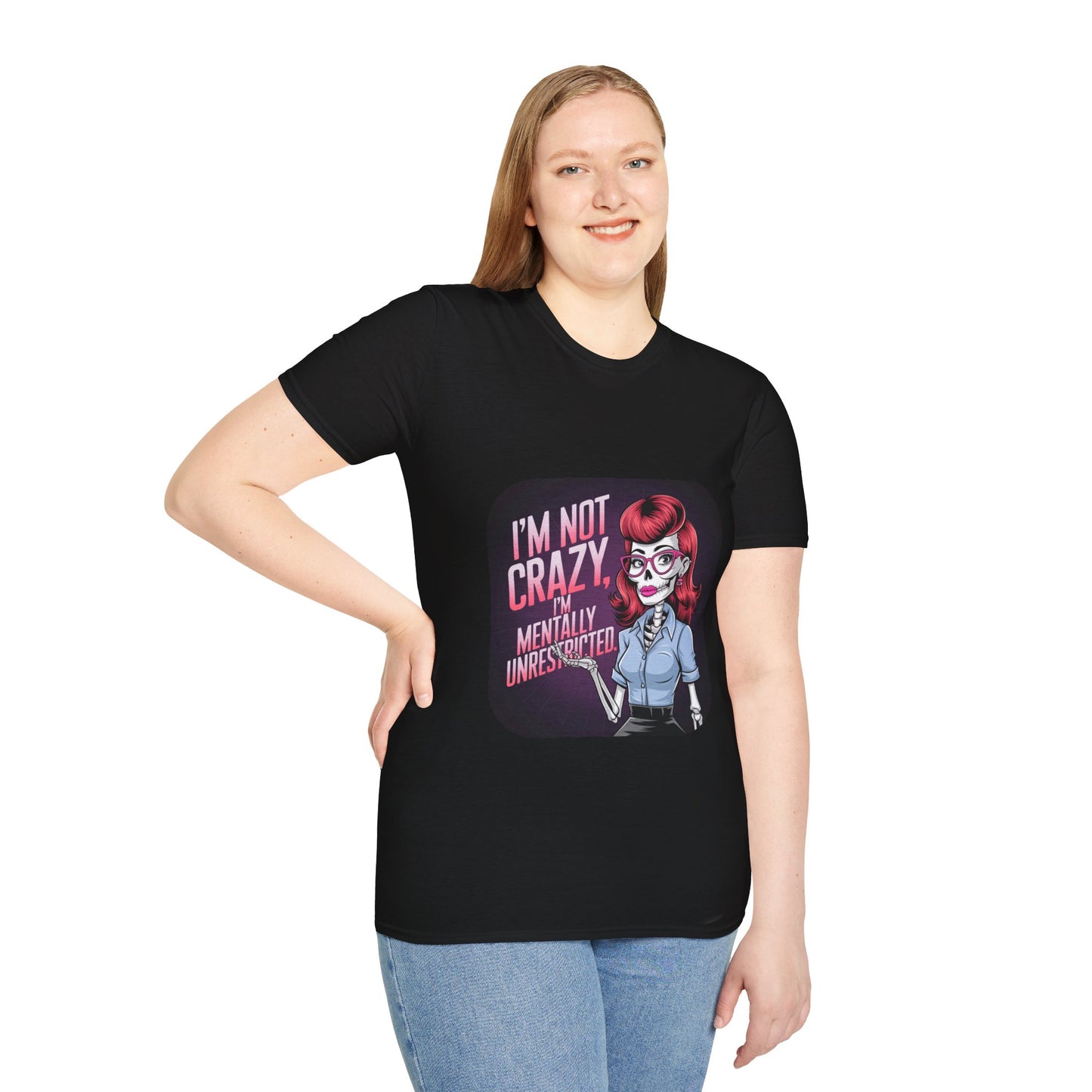 Retro Rockabilly Unisex T-Shirt - I'm Not Crazy Skeleton Design