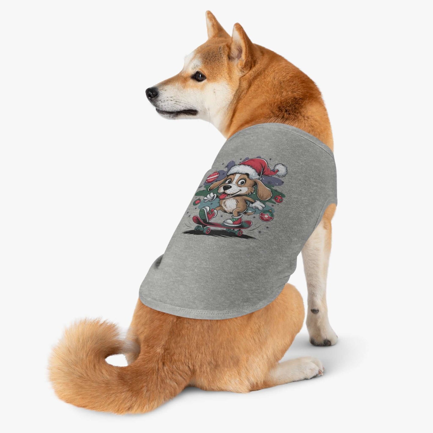 Pet Tank Top - Santa Hat Skateboarding Pup Christmas Design