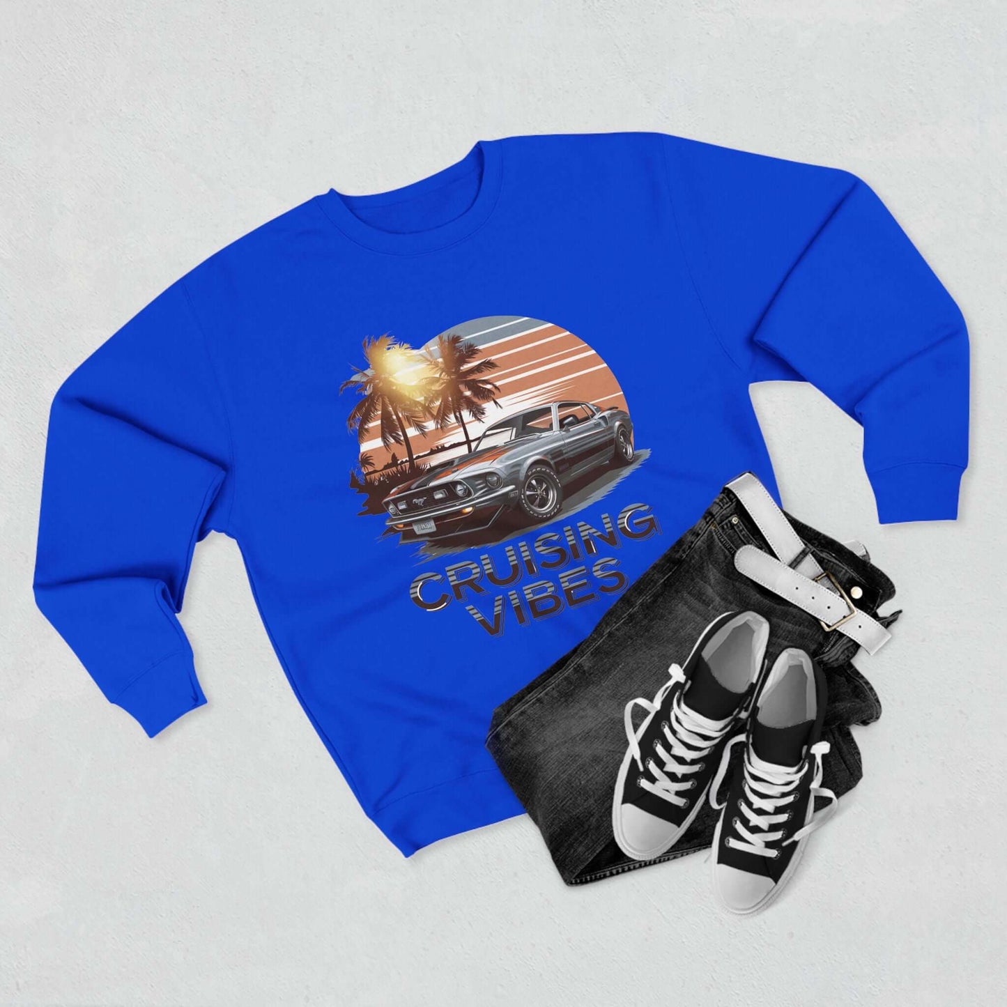 Mustang Sunset Crewneck Sweatshirt - Cruising Vibes