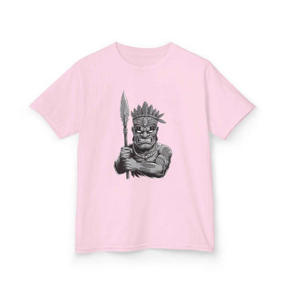 Kids Tee with black and white Tiki character design, perfect for playful fashion and unique look.