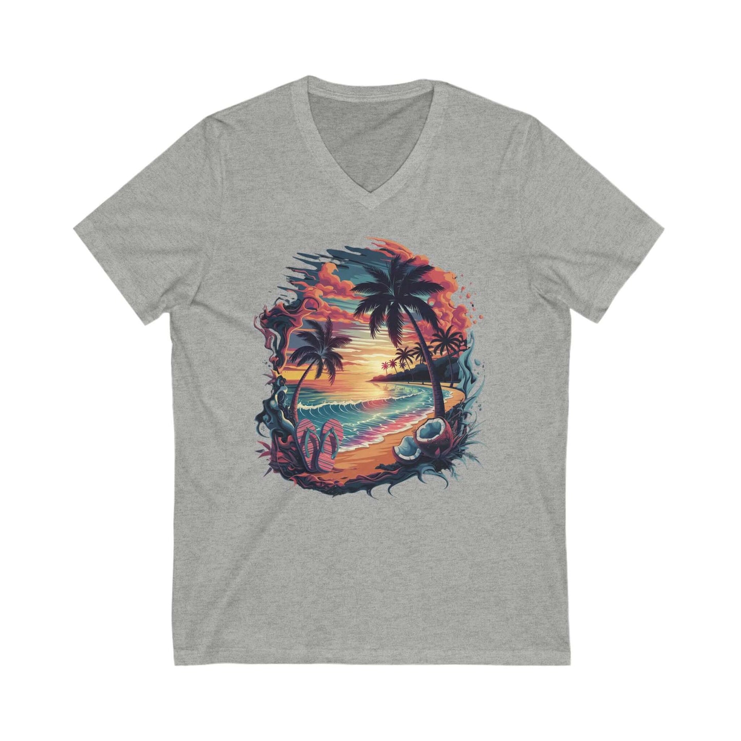 Island Beach V-Neck Tee - Tropical Summer Vibes