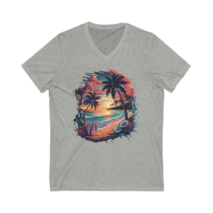 Island Beach V-Neck Tee - Tropical Summer Vibes