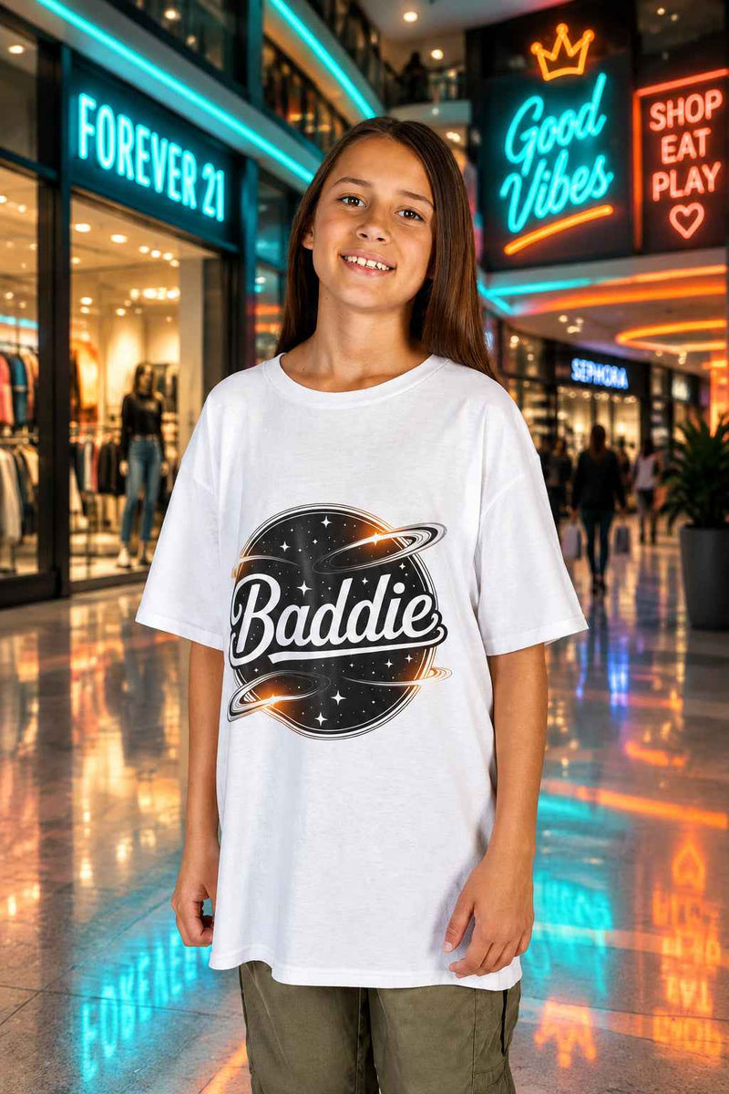 Kids T-shirt-Baddie Universe Retro Trendy Design - authentic product design
