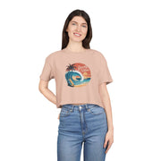 Crop Tee - Retro 'Gnarly Vibes' Surf Design - Cookies Trend Collective