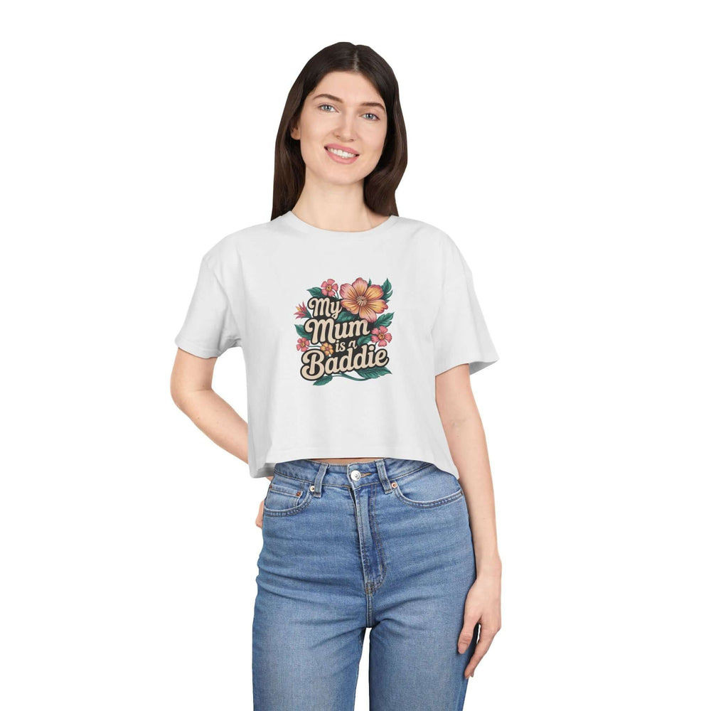 Crop Tee - Tropical Flower 'My Mum is a Baddie' Design - Cookies Trend Collective