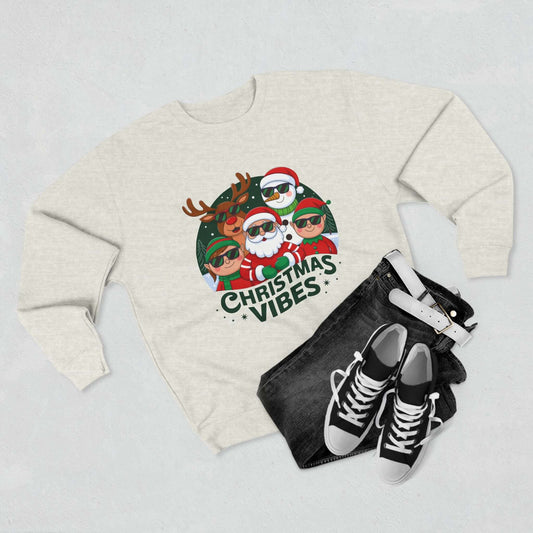 Christmas Vibes Unisex Crewneck Sweatshirt with Santa and crew