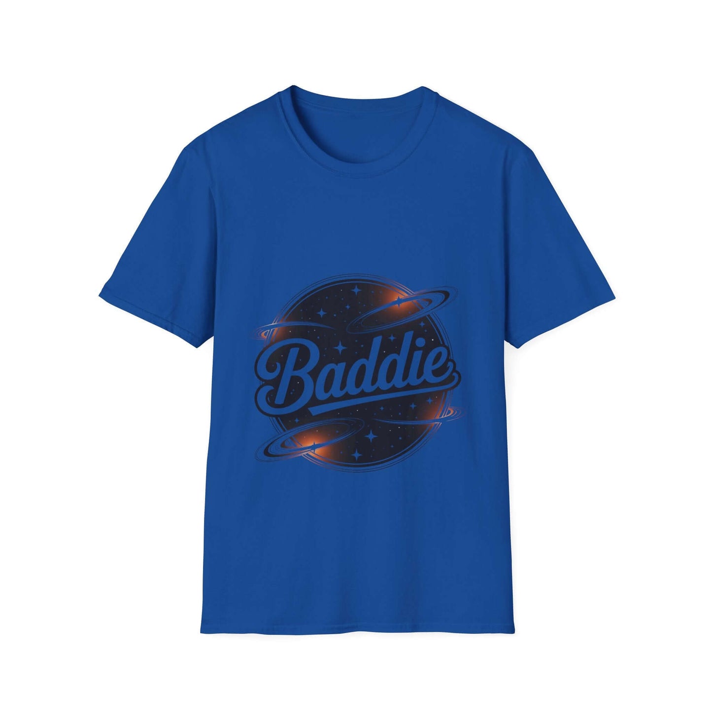 Unisex soft-style T-shirt featuring retro 'Baddie' universe design, perfect for trendy casual wear.