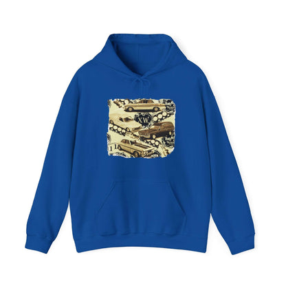 Vintage Ford Hoodie featuring XW Falcon design, perfect for classic car enthusiasts and retro fashion lovers.