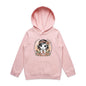 Cute chibi girl surrounded by flowers on a pink kids hoodie, perfect for young girls who love whimsical designs.