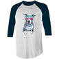 AS Colour Raglan T-Shirt featuring retro synth wave style Pit Bull design with pink sunglasses, perfect for animal lovers